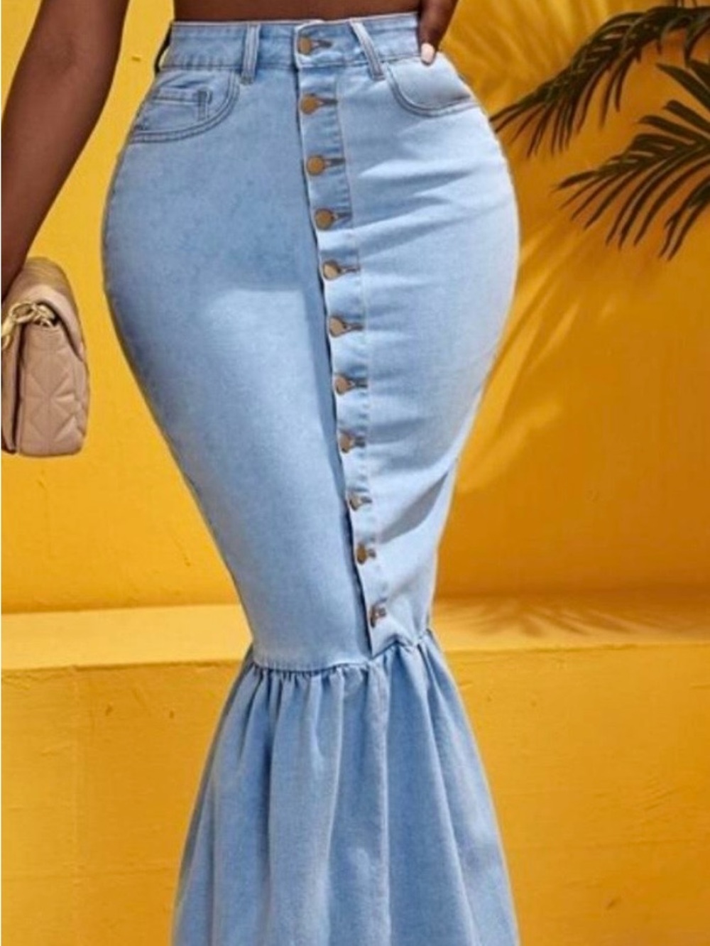 SHEIN Light Blue Denim Mermaid Midi Skirt with Button Front size S - Picture 9 of 9